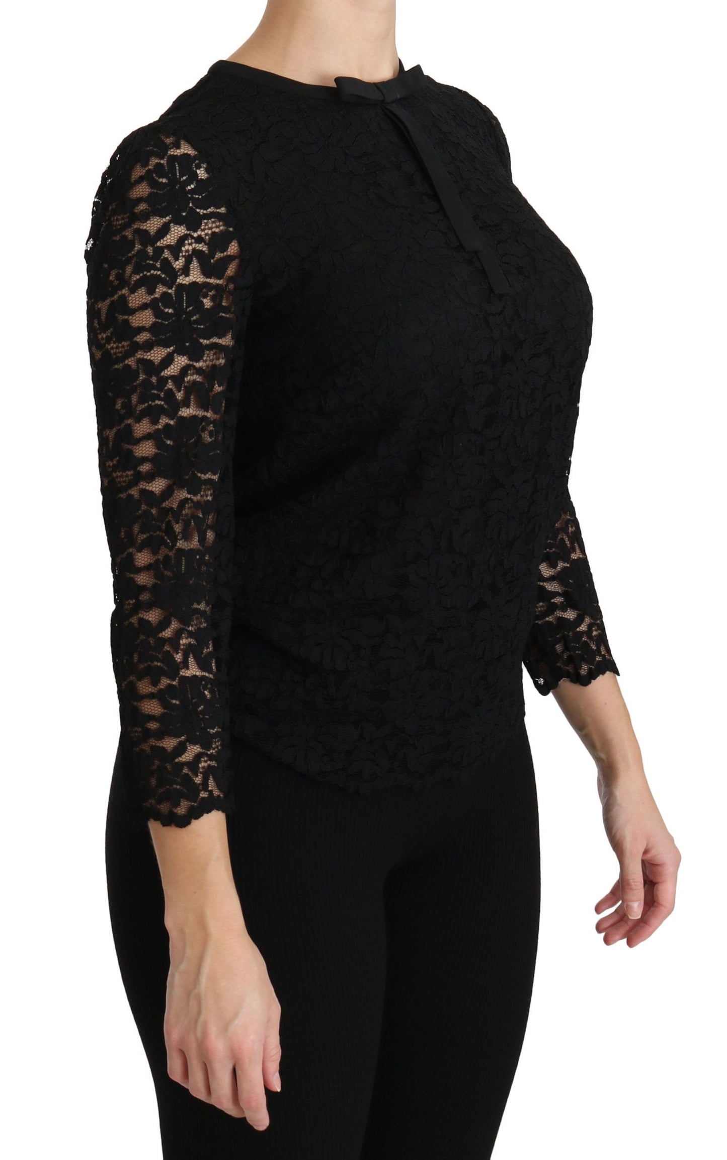 Dolce &amp; Gabbana Black Lace Long Sleeve Nylon Blouse