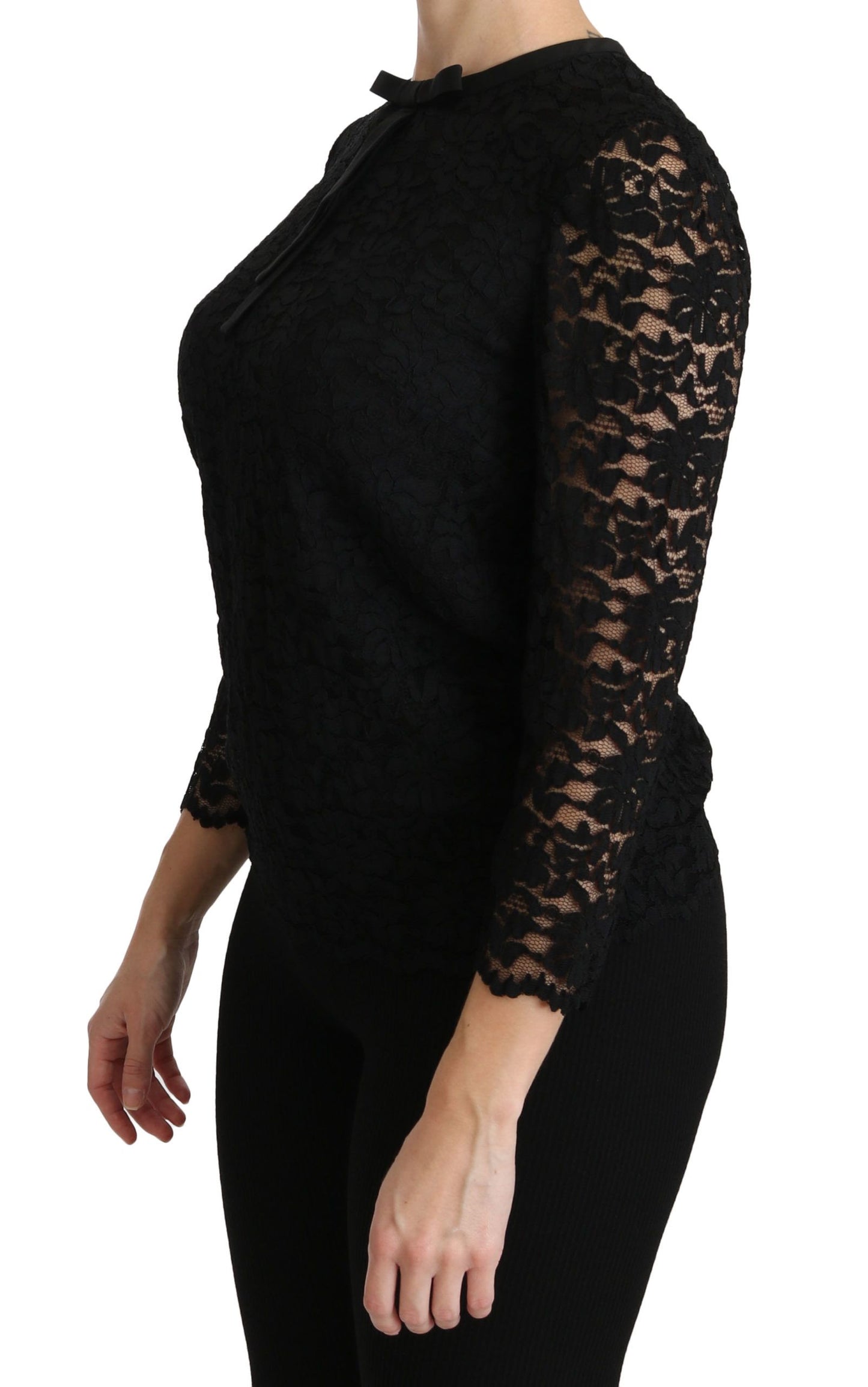 Dolce &amp; Gabbana Black Lace Long Sleeve Nylon Blouse