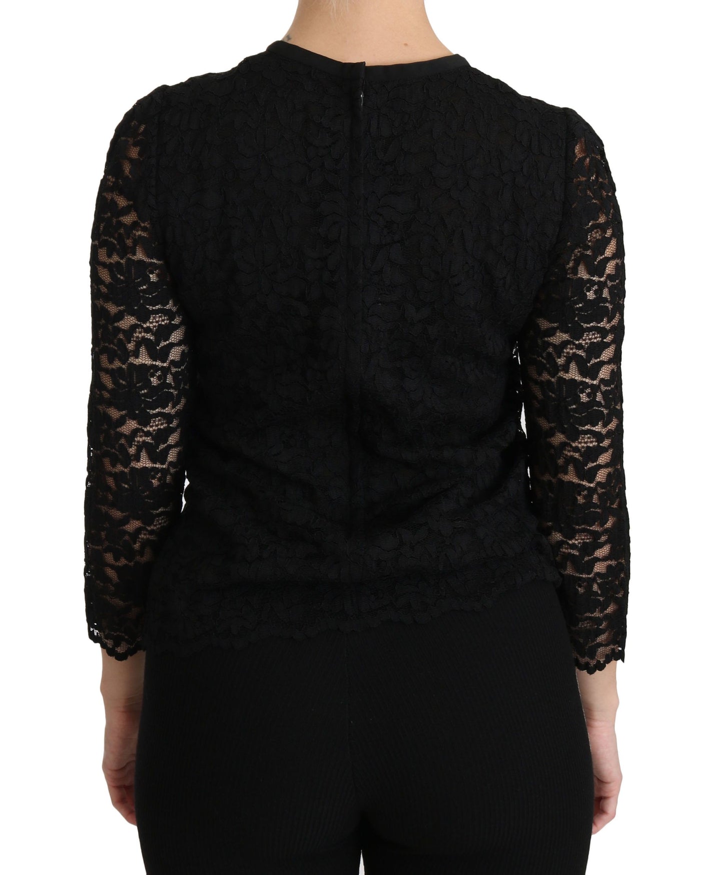 Dolce &amp; Gabbana Black Lace Long Sleeve Nylon Blouse