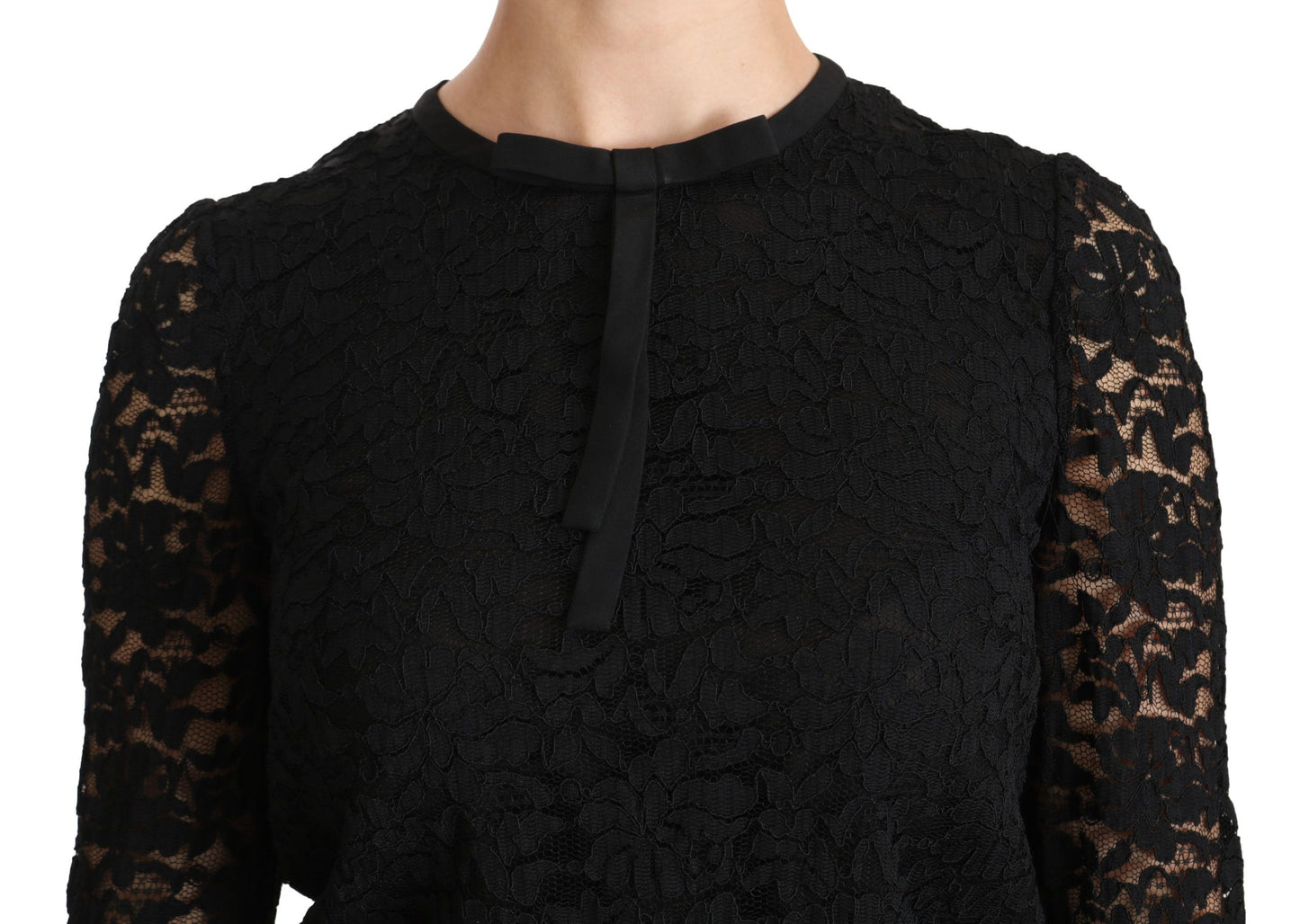 Dolce &amp; Gabbana Black Lace Long Sleeve Nylon Blouse