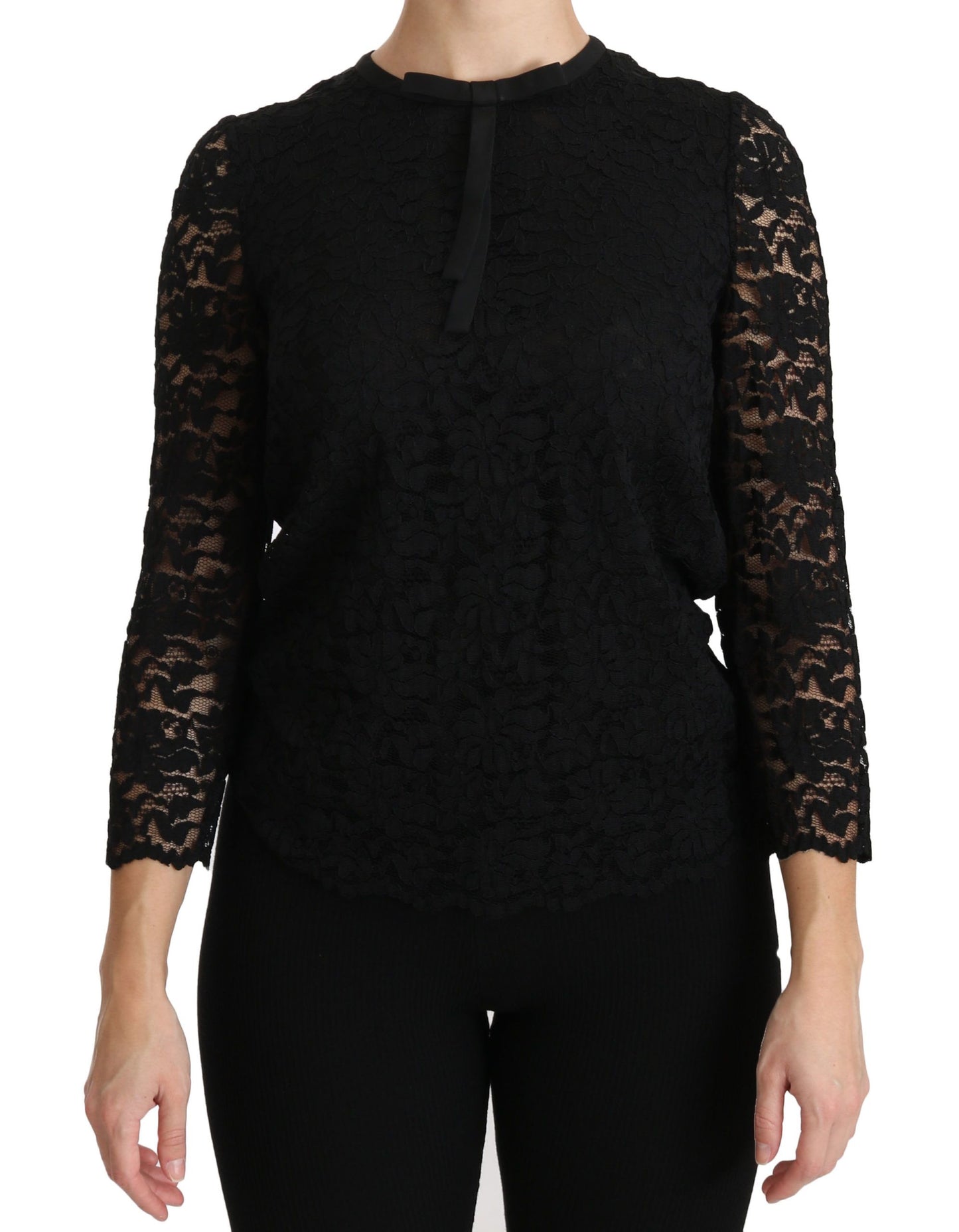 Dolce &amp; Gabbana Black Lace Long Sleeve Nylon Blouse