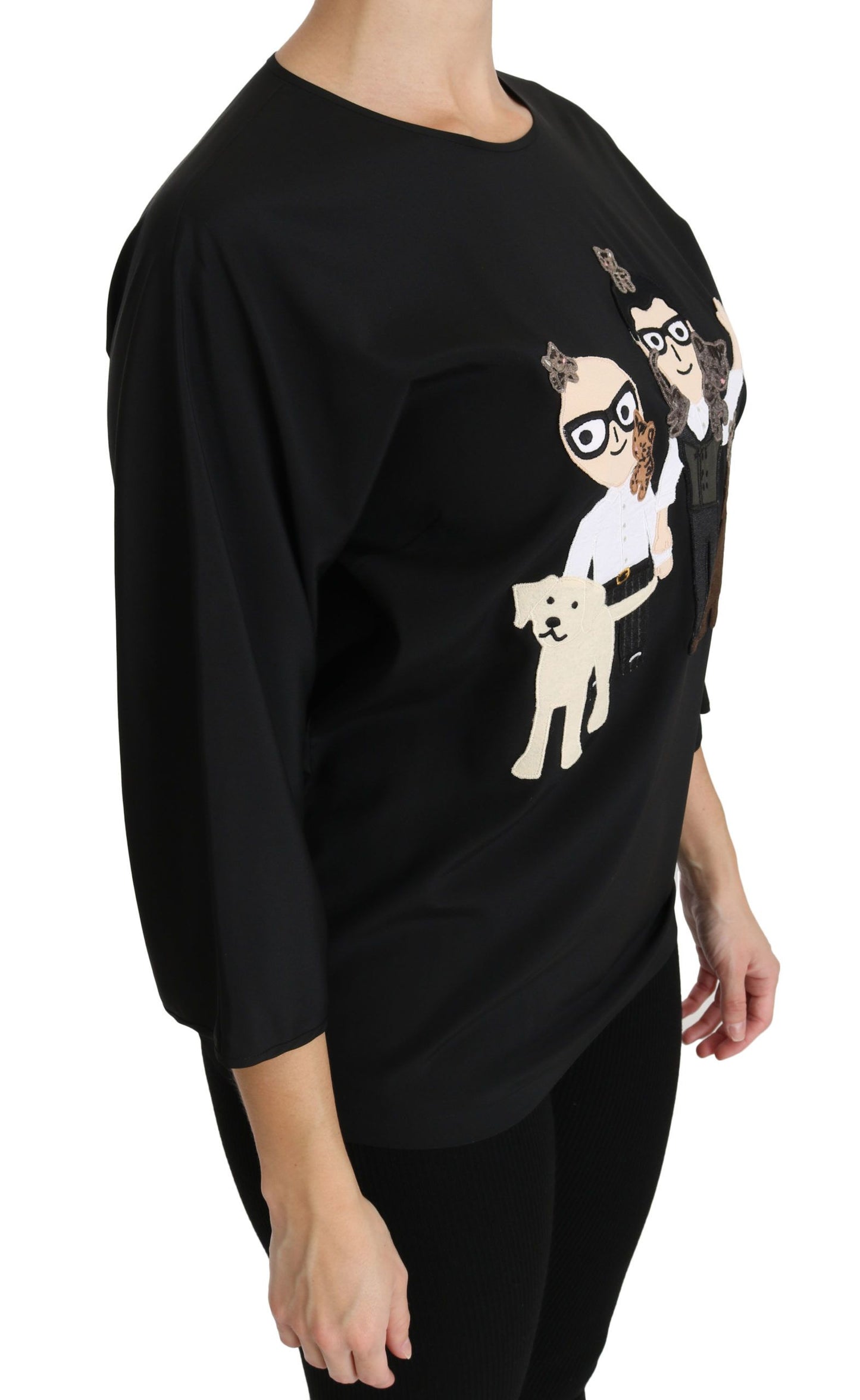 Dolce &amp; Gabbana Schwarze #dgfamily Top T-Shirt Seidenbluse