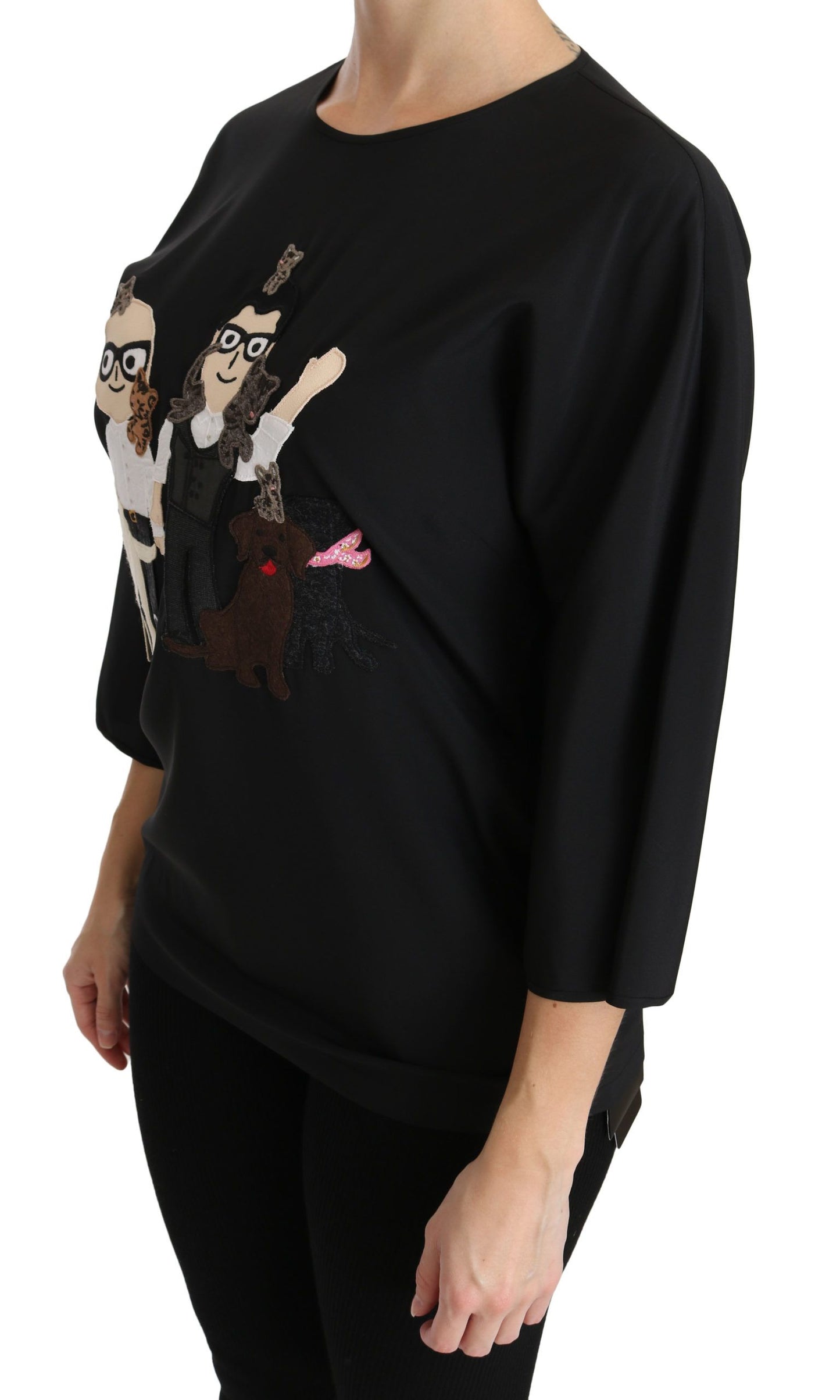 Dolce &amp; Gabbana Black #dgfamily Top T-shirt Silk Blouse