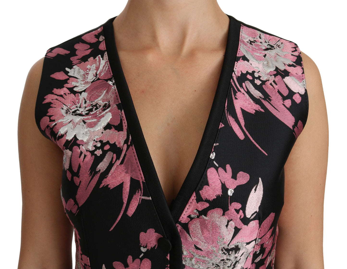 Dolce &amp; Gabbana Black Pink Floral Waistcoat Vest Blouse Top