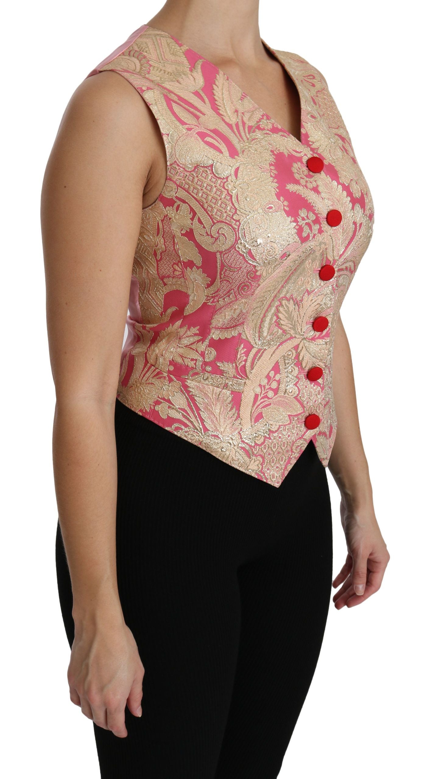 Dolce &amp; Gabbana Pink Gold Brocade Waistcoat Vest Blouse Top