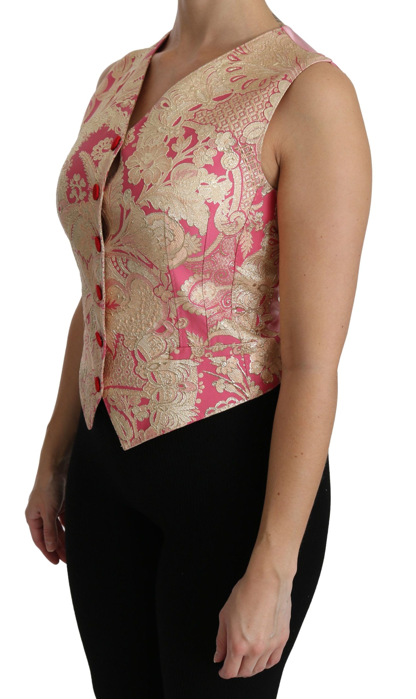 Dolce &amp; Gabbana Pink Gold Brocade Waistcoat Vest Blouse Top