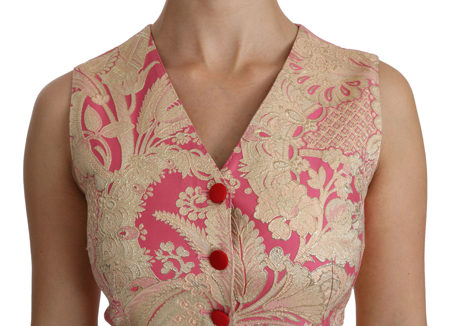 Dolce &amp; Gabbana Pink Gold Brocade Waistcoat Vest Blouse Top