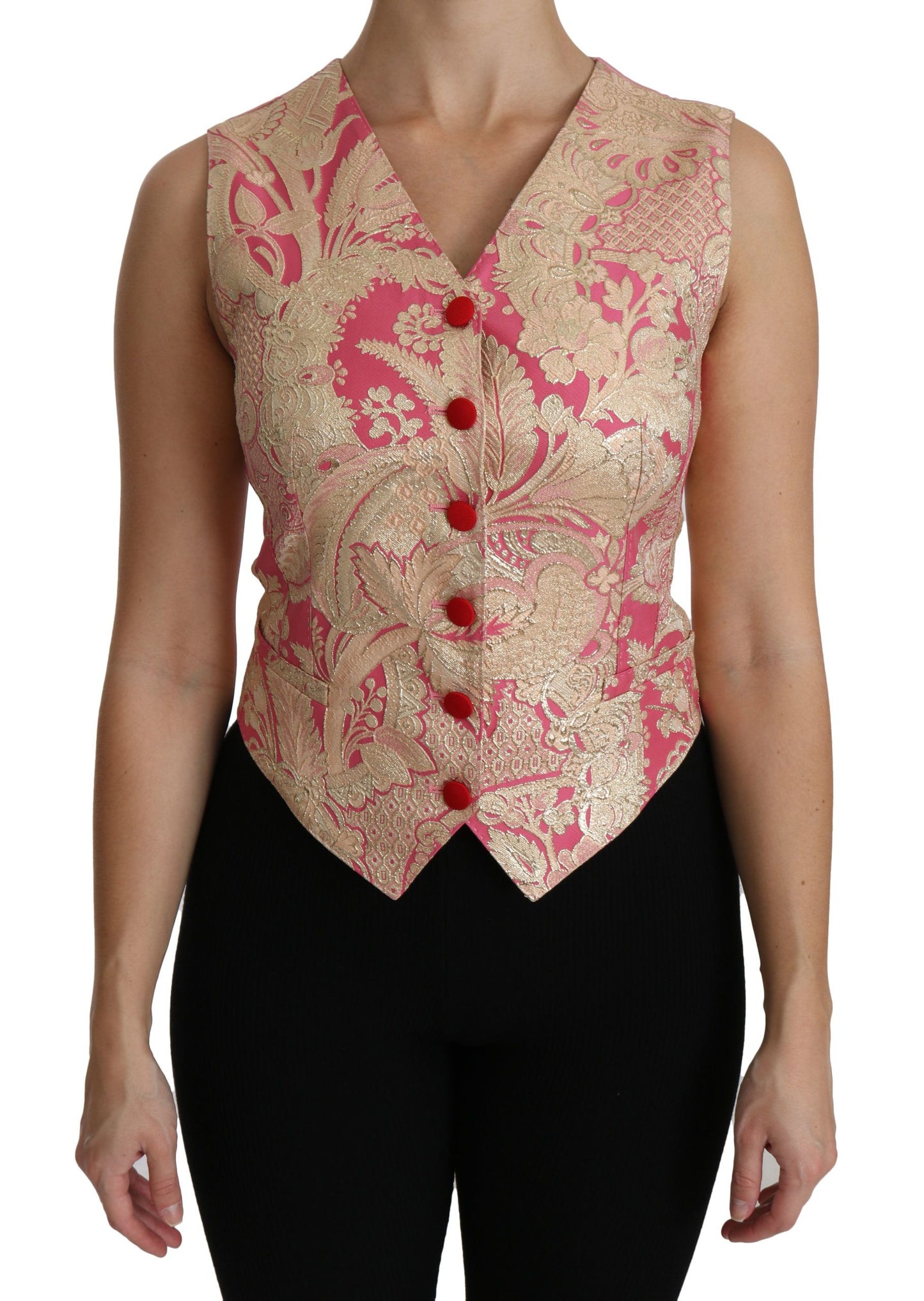 Dolce &amp; Gabbana Pink Gold Brocade Waistcoat Vest Blouse Top