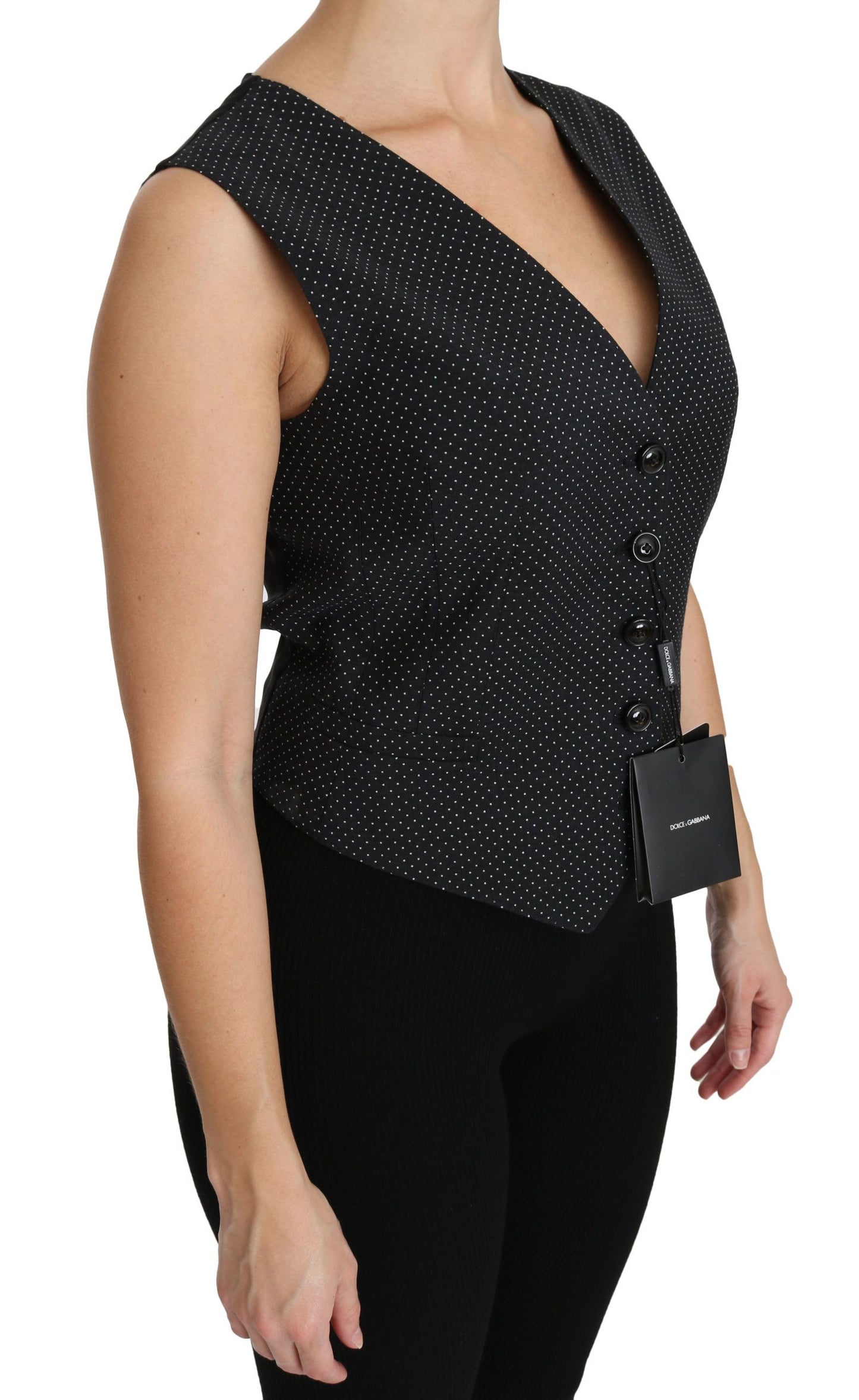 Dolce &amp; Gabbana Black Dotted Waistcoat Vest Blouse Top