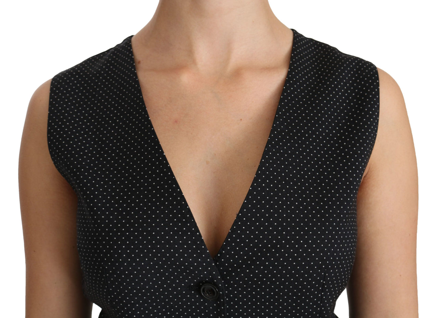 Dolce &amp; Gabbana Black Dotted Waistcoat Vest Blouse Top