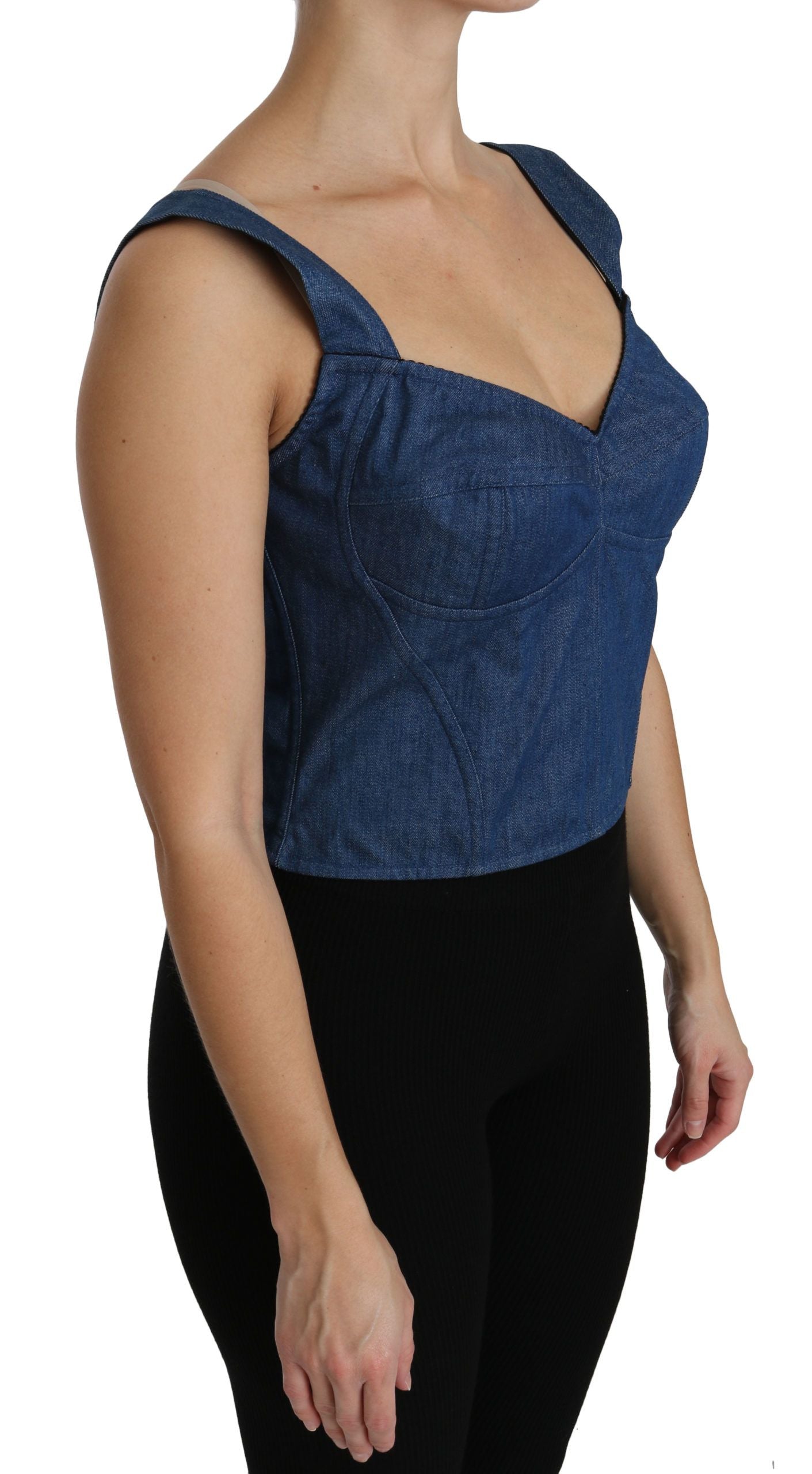 Dolce &amp; Gabbana Blue Sleeveless Bustier Blouse Cotton Top