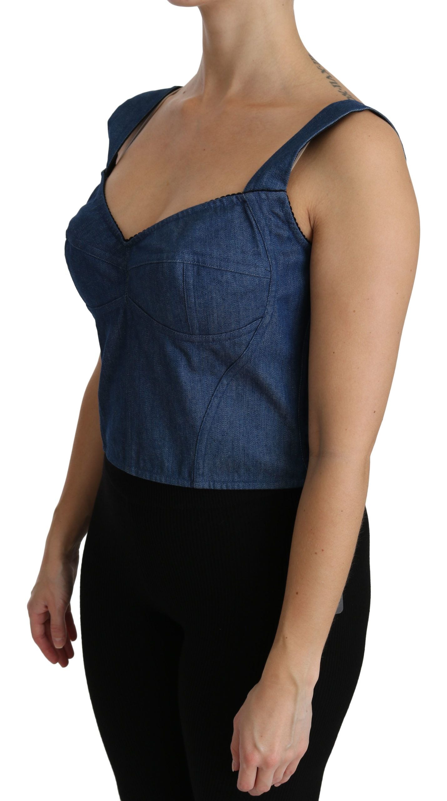 Dolce &amp; Gabbana Blue Sleeveless Bustier Blouse Cotton Top