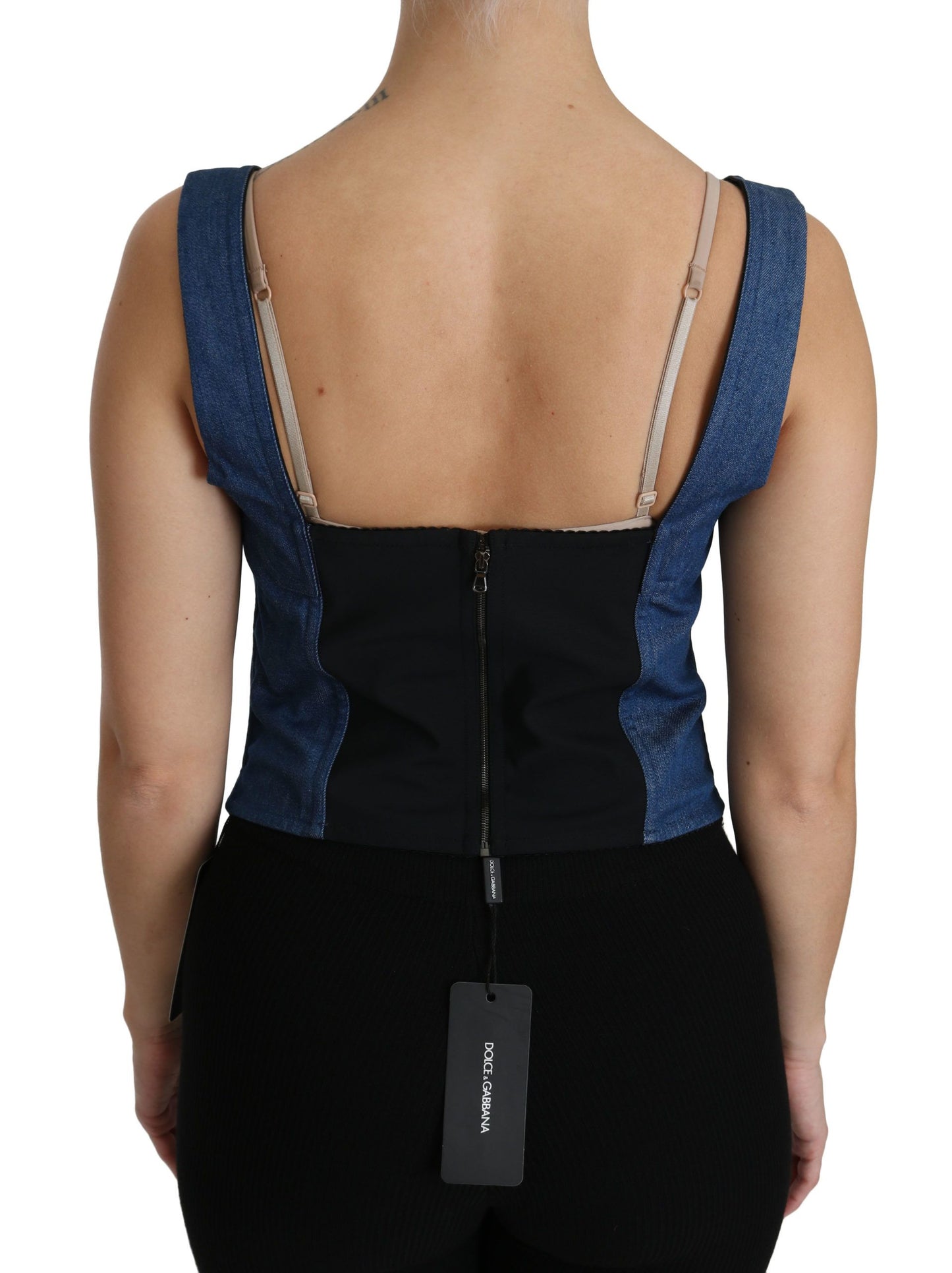 Dolce &amp; Gabbana Blue Sleeveless Bustier Blouse Cotton Top