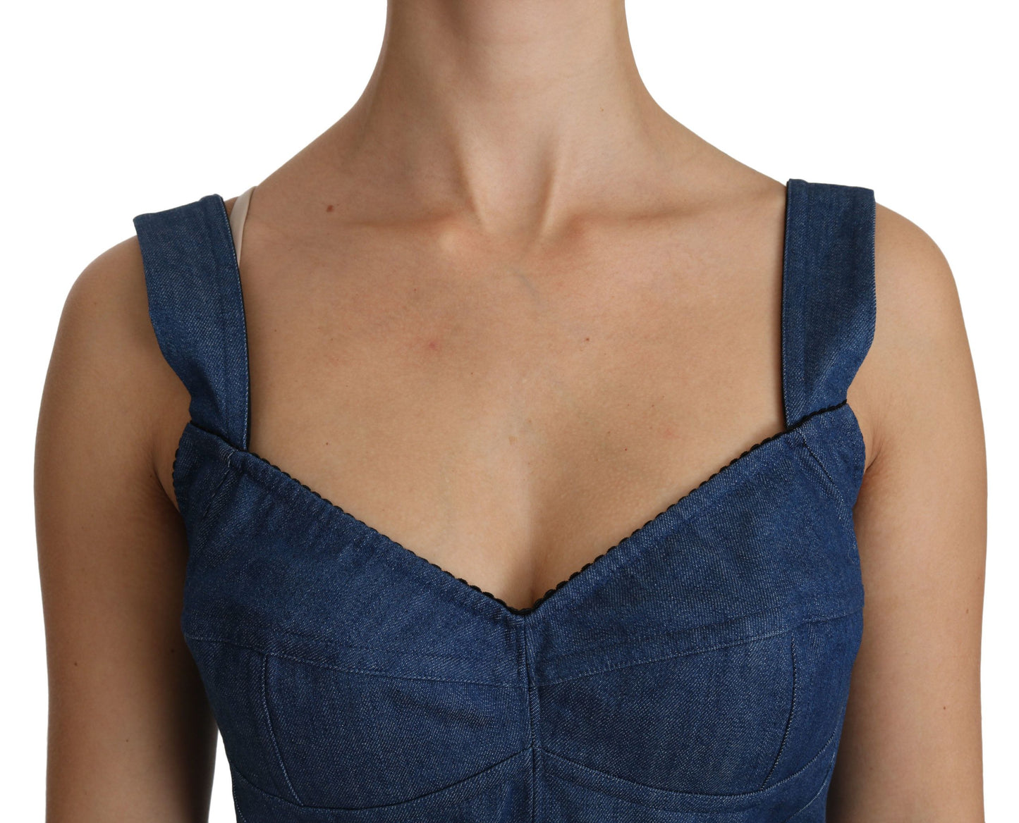 Dolce &amp; Gabbana Blue Sleeveless Bustier Blouse Cotton Top