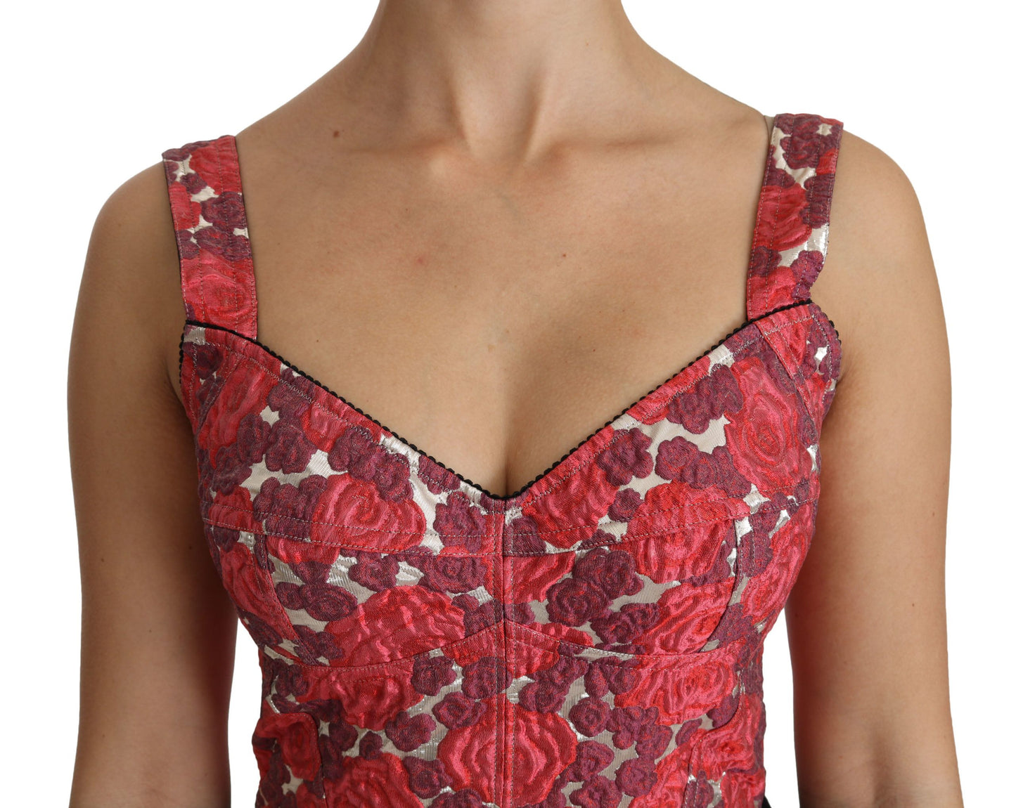 Dolce &amp; Gabbana Rosa Blumenbrokat-Kurzblusen-Tanktop