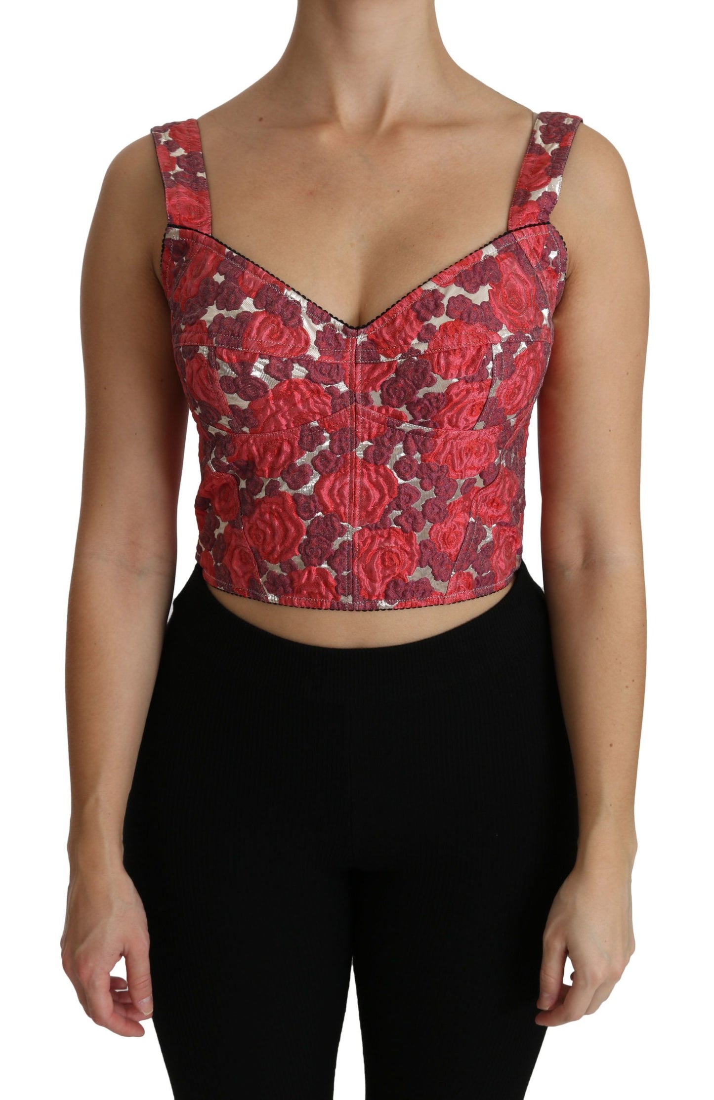 Dolce &amp; Gabbana Rosa Blumenbrokat-Kurzblusen-Tanktop