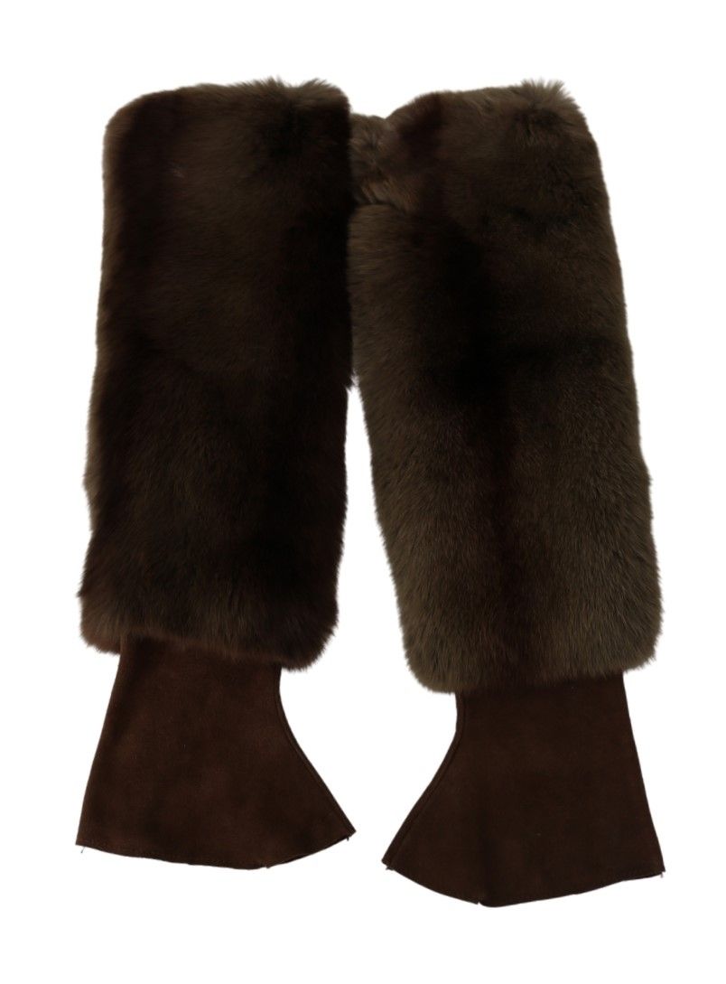 Dolce &amp; Gabbana Brown Elbow Length Finger Less Fur Gloves