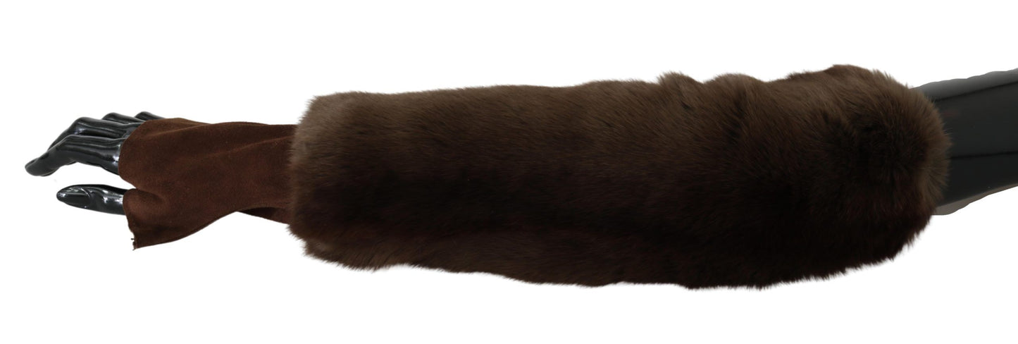 Dolce &amp; Gabbana Brown Elbow Length Finger Less Fur Gloves