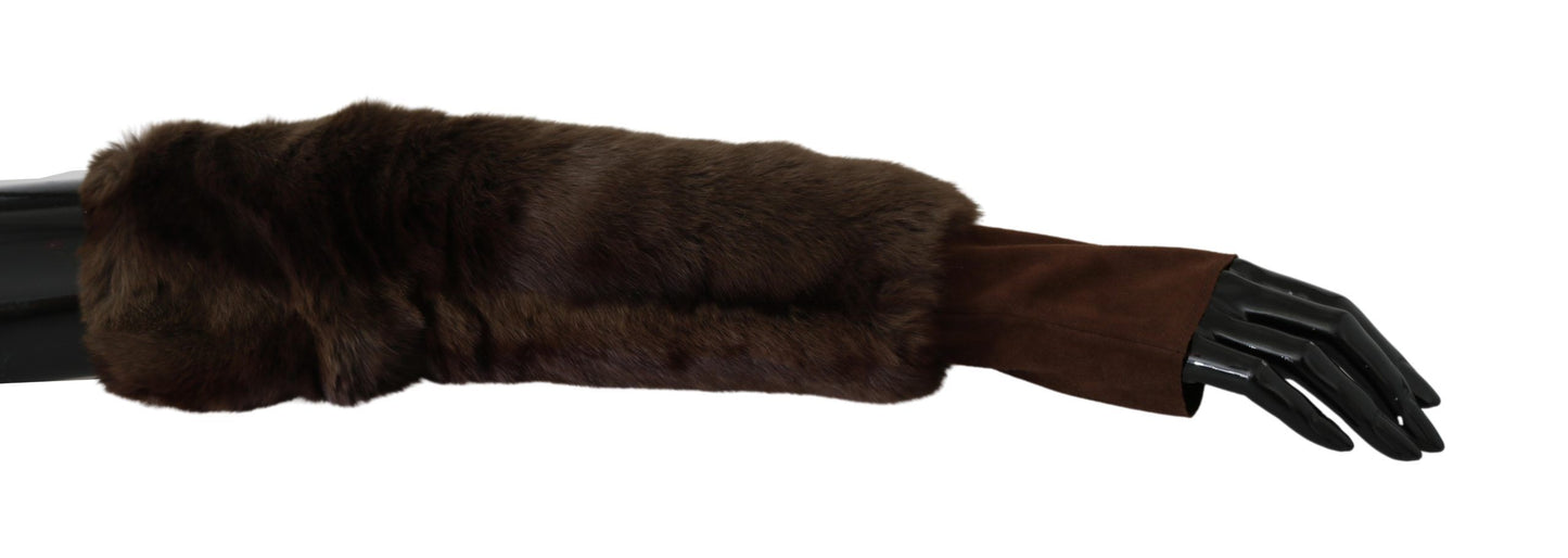 Dolce &amp; Gabbana Brown Elbow Length Finger Less Fur Gloves