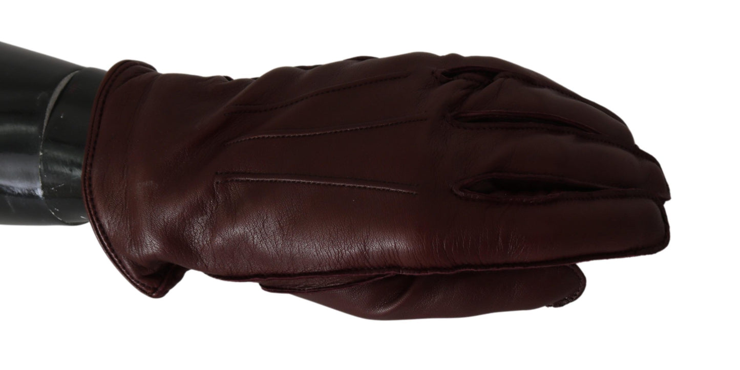 Dolce &amp; Gabbana Maroon Wrist Length Mitten Leather Gloves