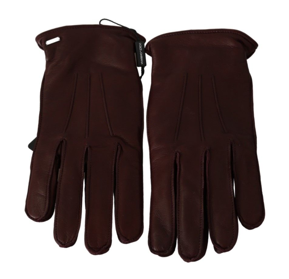 Dolce &amp; Gabbana Maroon Wrist Length Mitten Leather Gloves