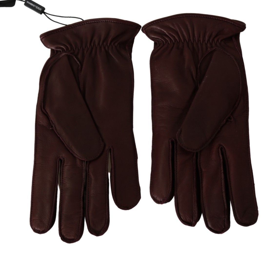 Dolce &amp; Gabbana Maroon Handgelenklange Fäustlinge aus Leder