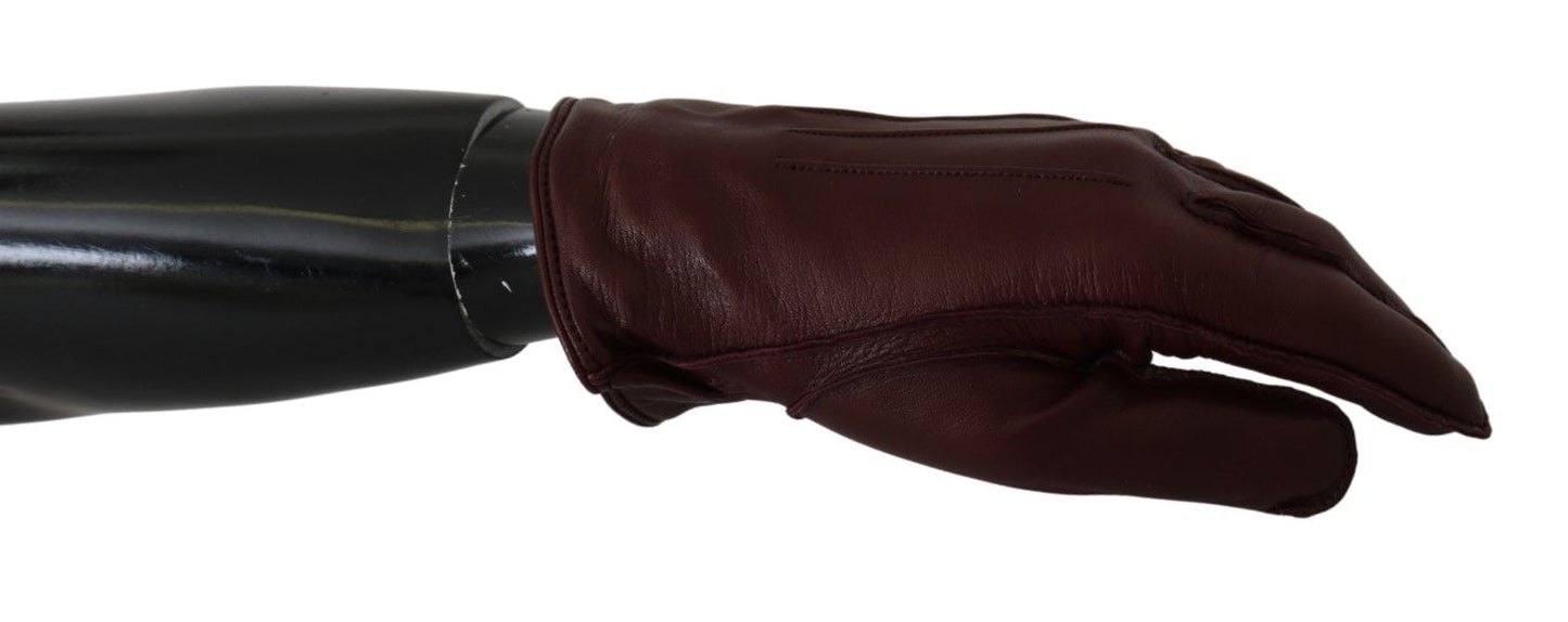 Dolce &amp; Gabbana Maroon Wrist Length Mitten Leather Gloves