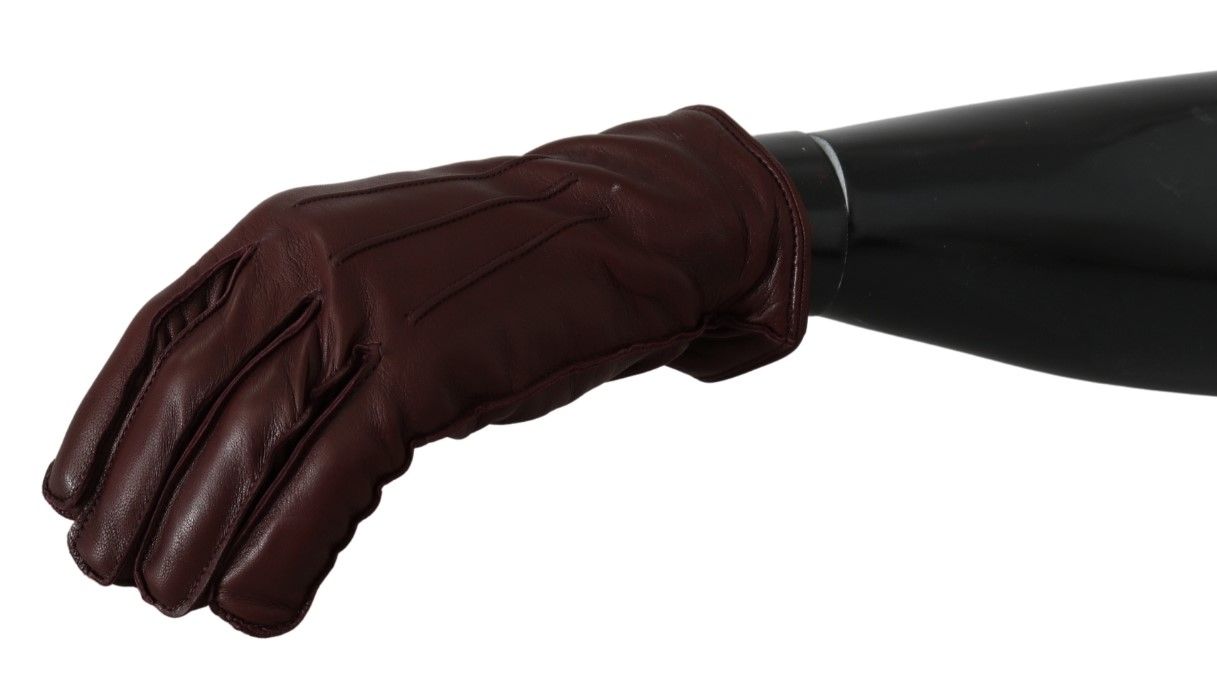 Dolce &amp; Gabbana Maroon Wrist Length Mitten Leather Gloves