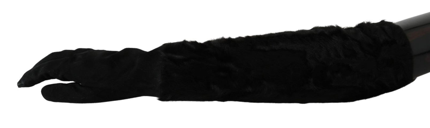 Dolce &amp; Gabbana Black Elbow Length Mitten Suede Fur Gloves