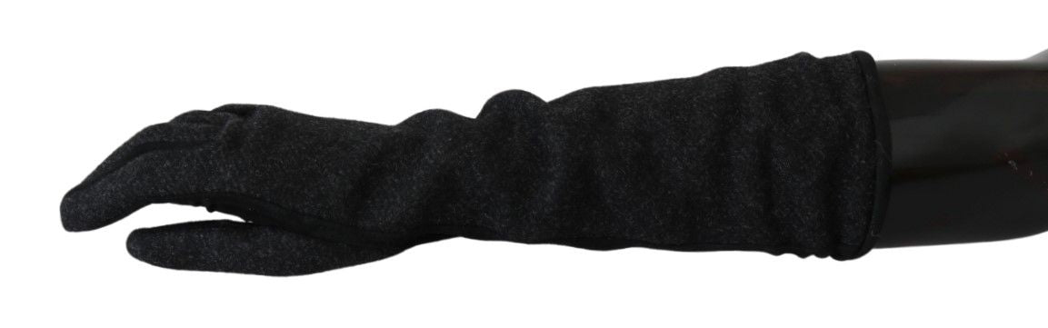 Dolce &amp; Gabbana Black Grey Mid Arm Length Mittens Wool Gloves