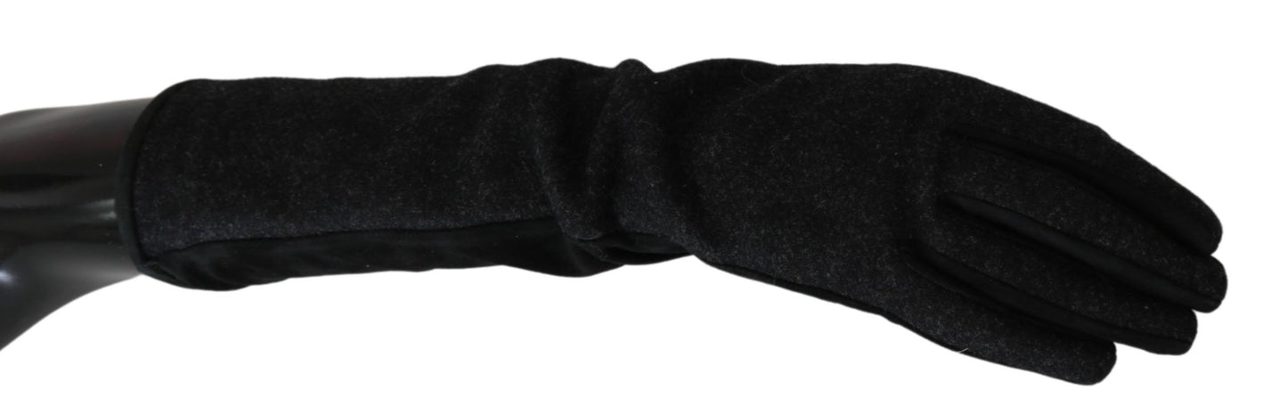 Dolce &amp; Gabbana Black Grey Mid Arm Length Mittens Wool Gloves