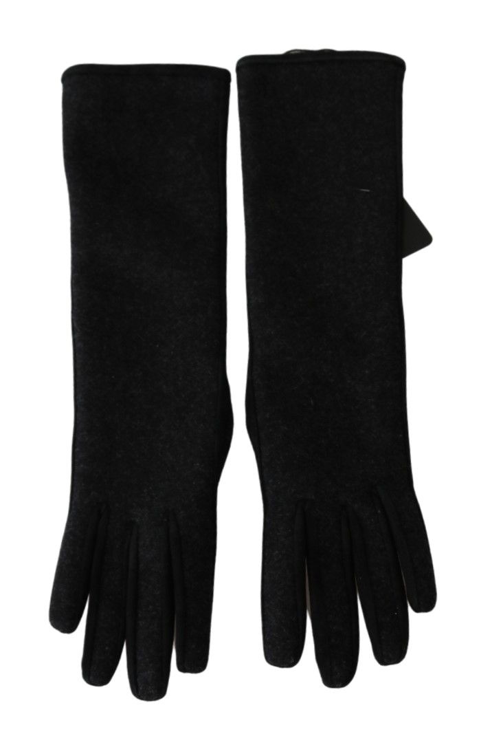 Dolce &amp; Gabbana Black Grey Mid Arm Length Mittens Wool Gloves