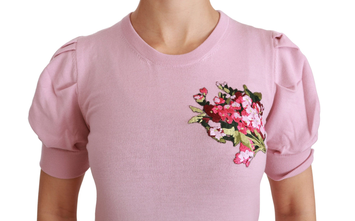 Dolce &amp; Gabbana Pink Floral Embroidered Blouse Wool Top