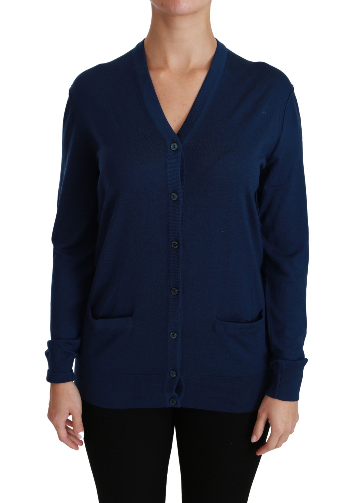 Dolce &amp; Gabbana Blue Button Cardigan Schurwollpullover