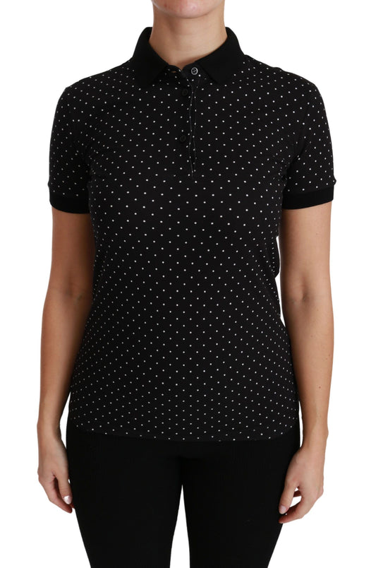 Dolce &amp; Gabbana Black Dotted Collared Polo Shirt Cotton Top