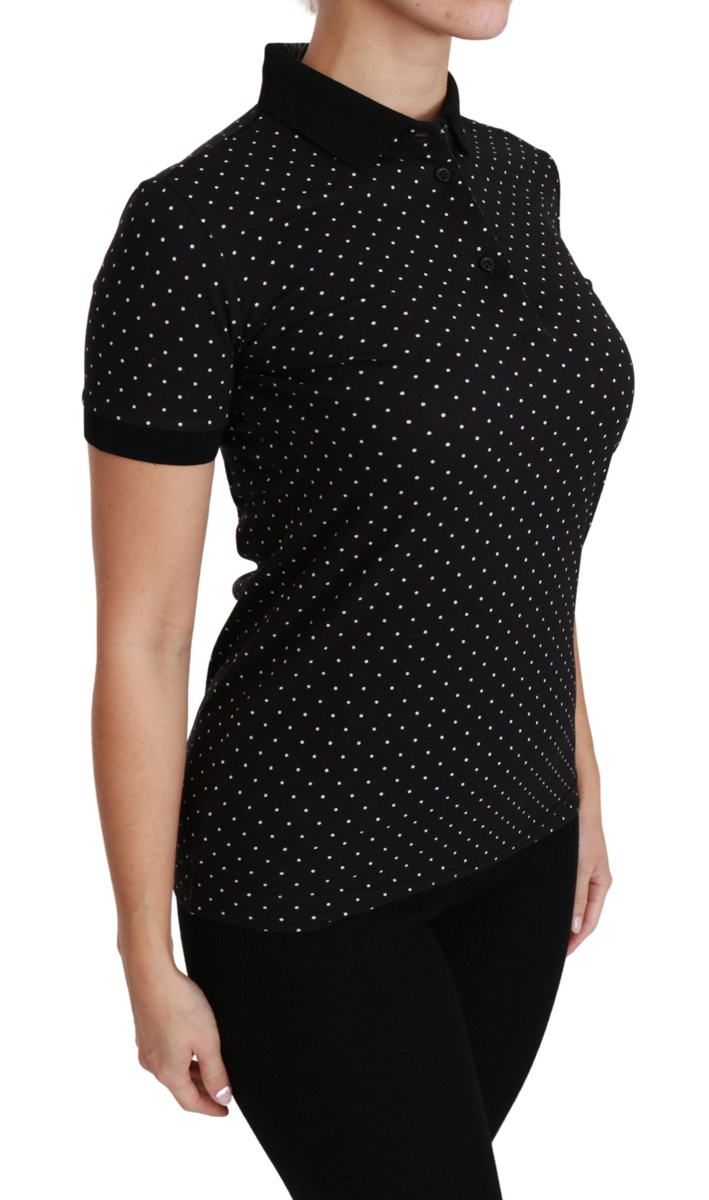 Dolce &amp; Gabbana Black Dotted Collared Polo Shirt Cotton Top