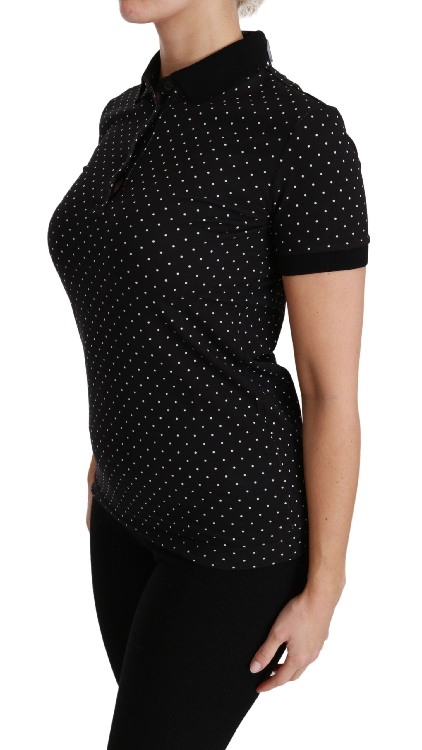 Dolce &amp; Gabbana Black Dotted Collared Polo Shirt Cotton Top