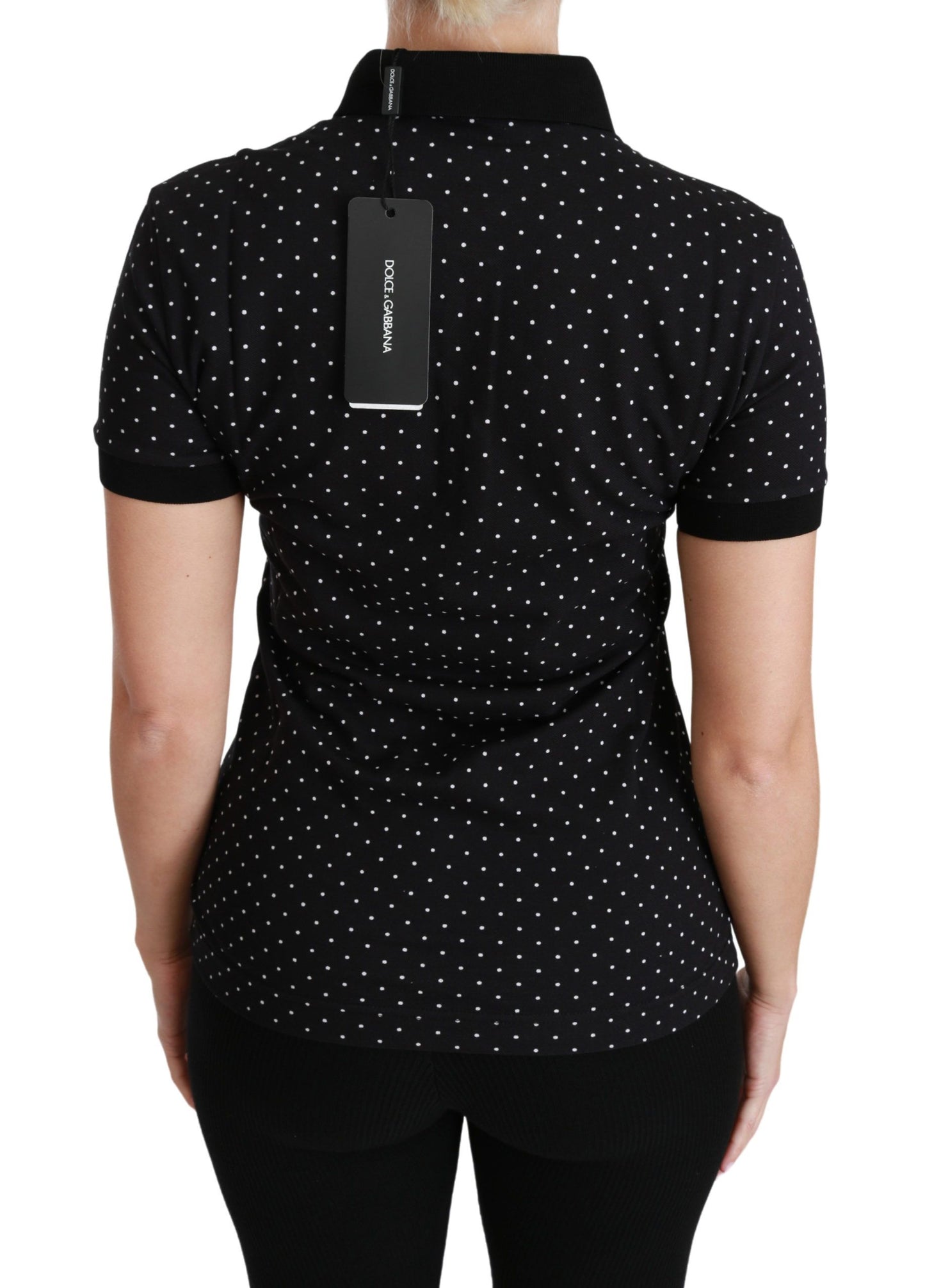 Dolce &amp; Gabbana Black Dotted Collared Polo Shirt Cotton Top