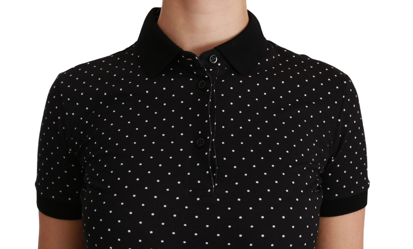 Dolce &amp; Gabbana Black Dotted Collared Polo Shirt Cotton Top