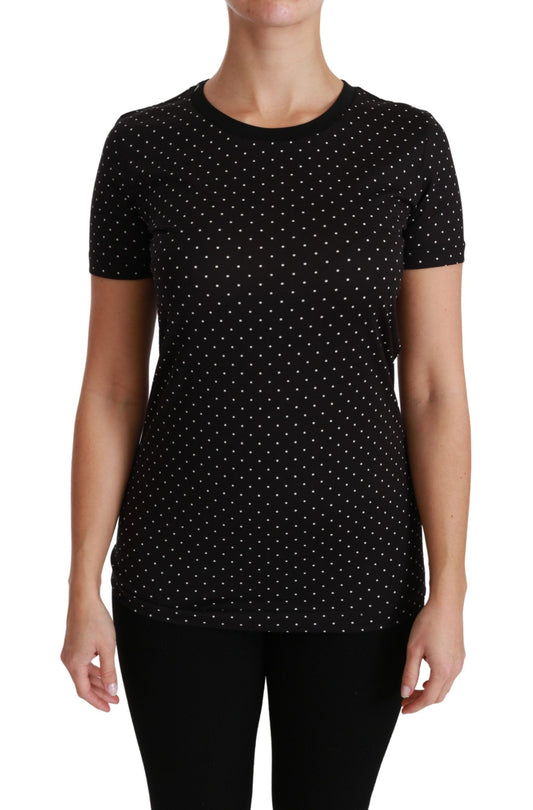 Dolce &amp; Gabbana Black Dotted Crewneck Cotton Top T-shirt