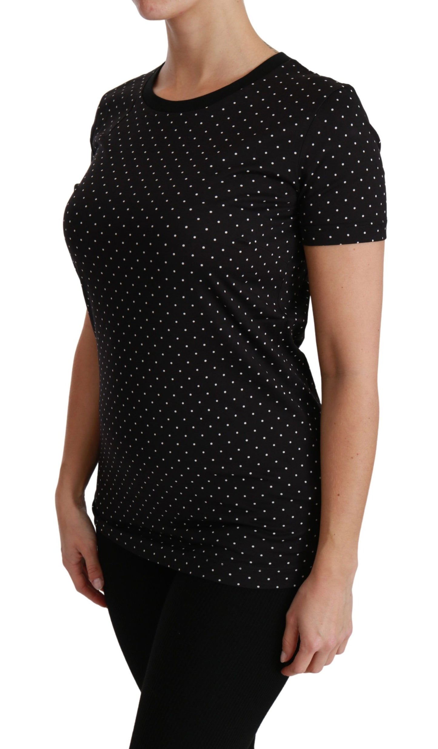 Dolce &amp; Gabbana Black Dotted Crewneck Cotton Top T-shirt