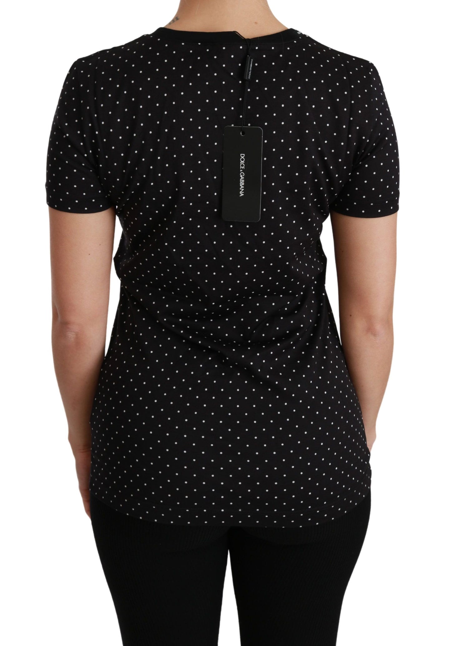 Dolce &amp; Gabbana Black Dotted Crewneck Cotton Top T-shirt