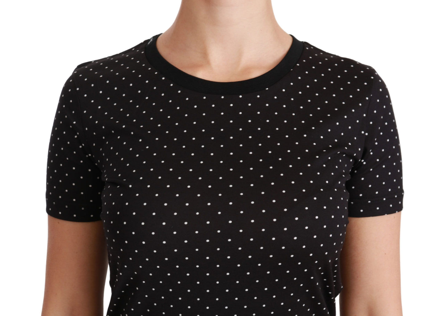 Dolce &amp; Gabbana Black Dotted Crewneck Cotton Top T-shirt