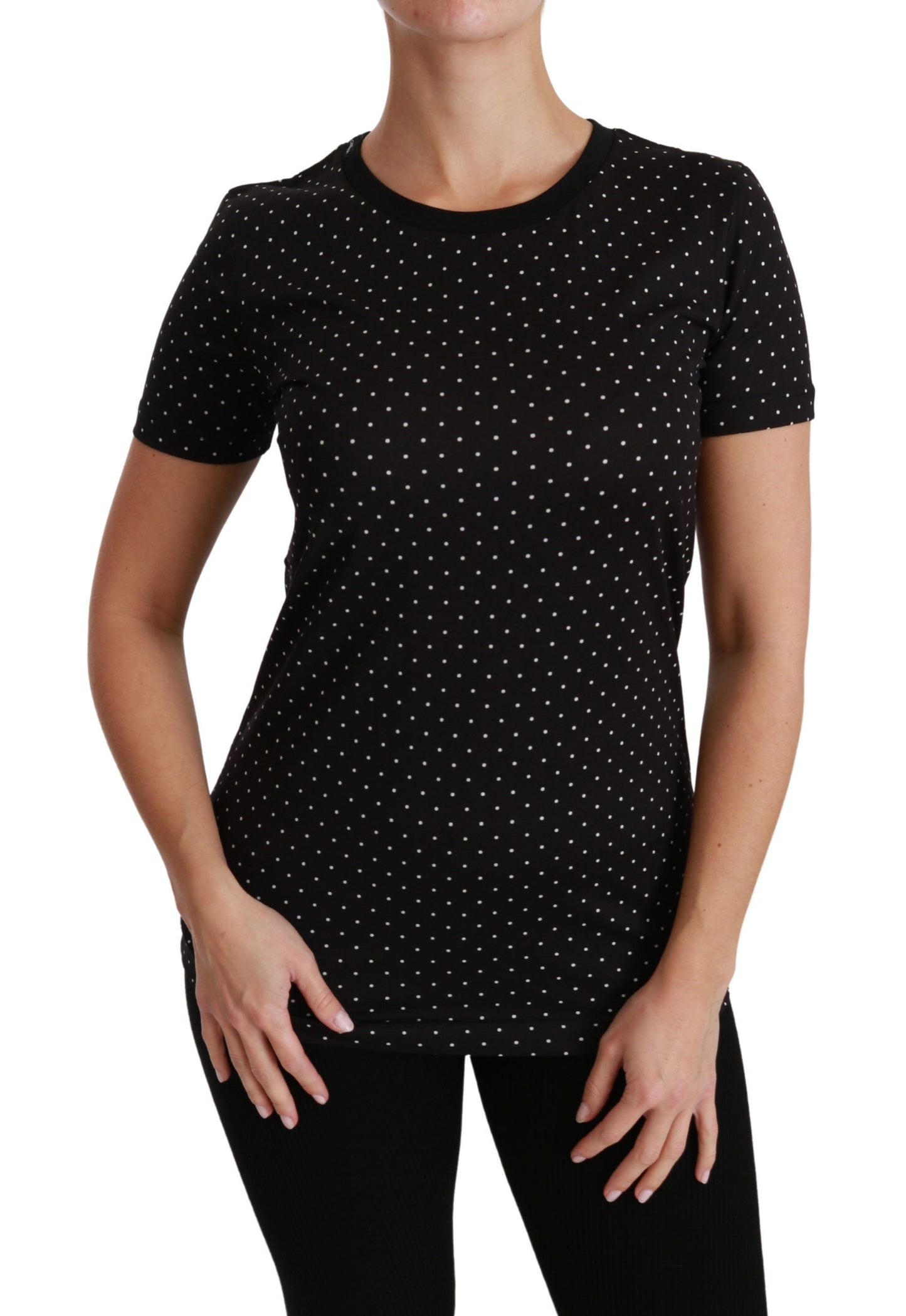 Dolce &amp; Gabbana Black Dotted Crewneck Cotton Top T-shirt