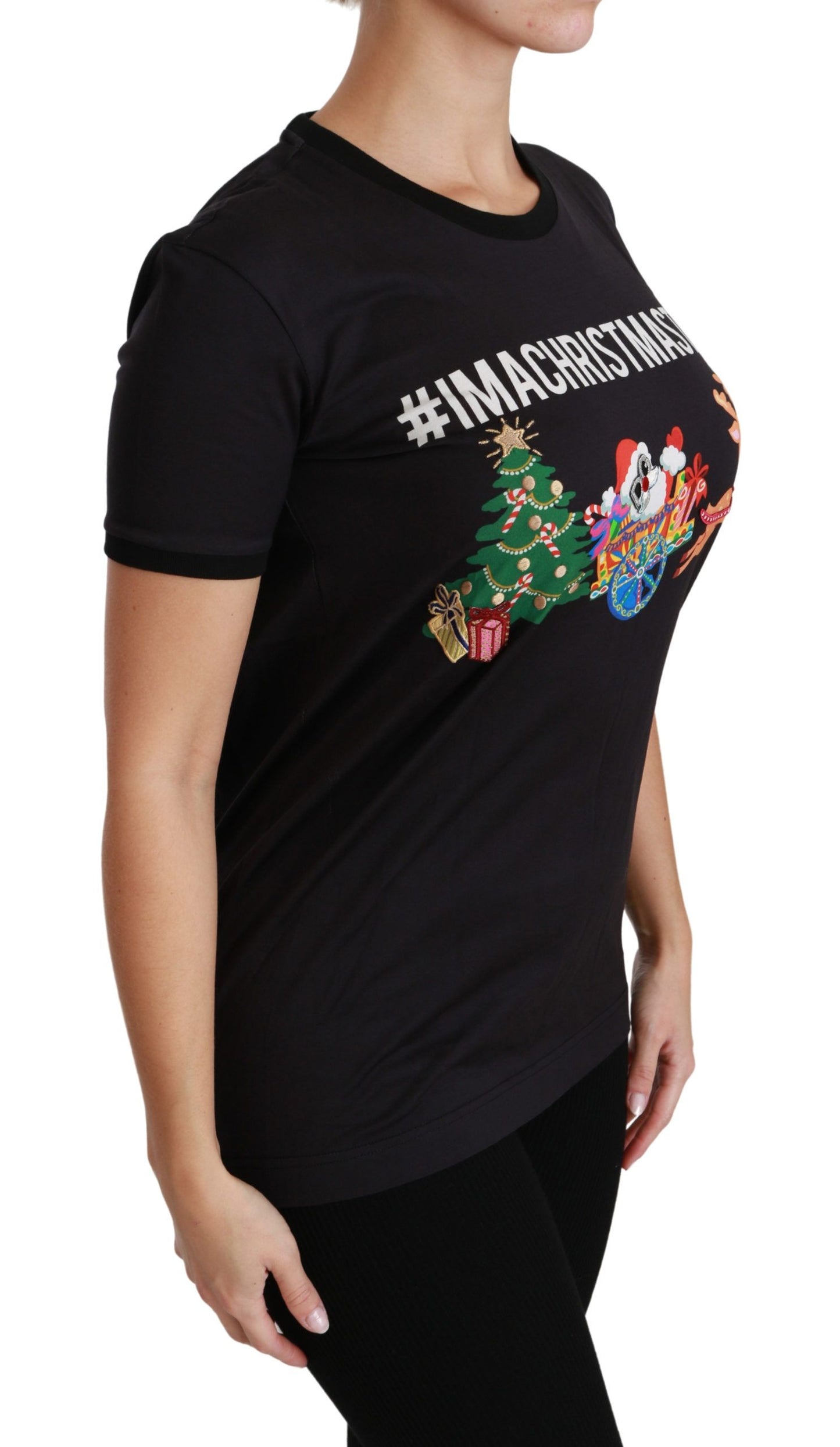 Dolce &amp; Gabbana Schwarzes #ImAChristmasTree Rundhals-Top-T-Shirt