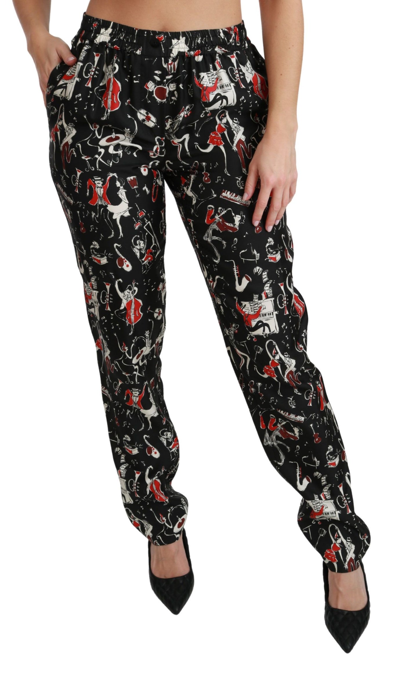 Dolce &amp; Gabbana Schwarze Seideninstrument-Hose mit mittlerer Taille