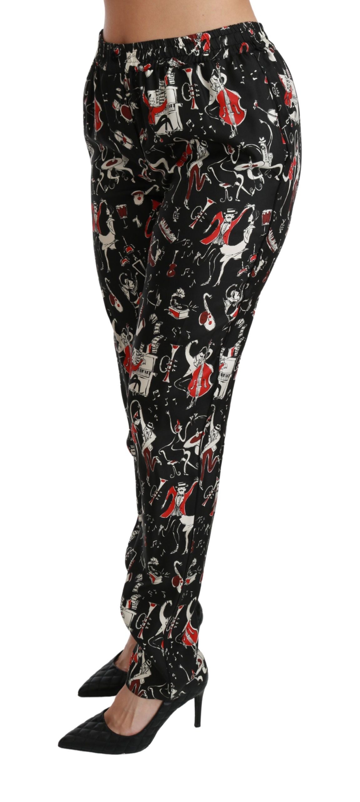 Dolce &amp; Gabbana Schwarze Seideninstrument-Hose mit mittlerer Taille