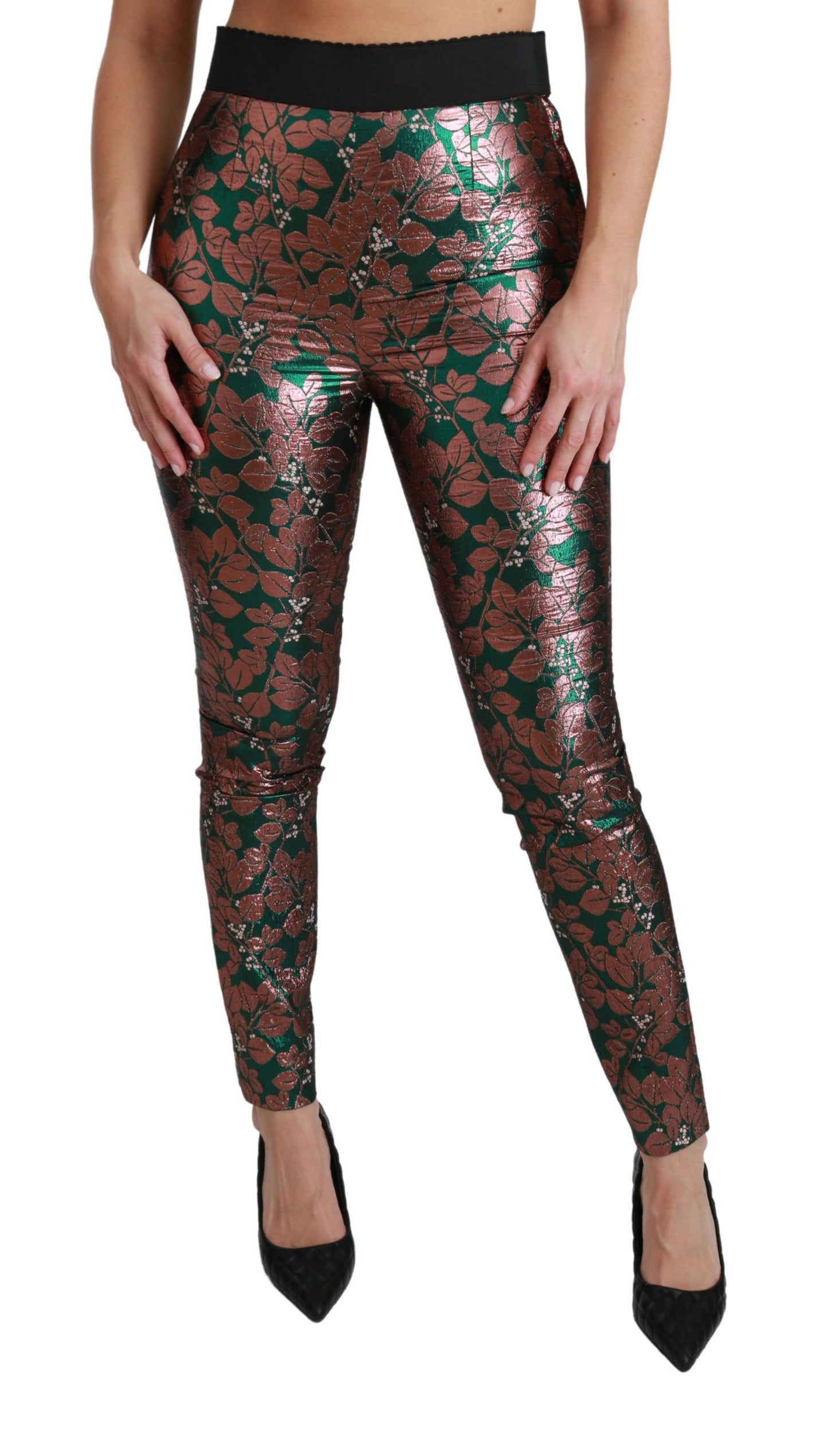 Dolce &amp; Gabbana Green Bronze Leaf Tights Skinny Pants