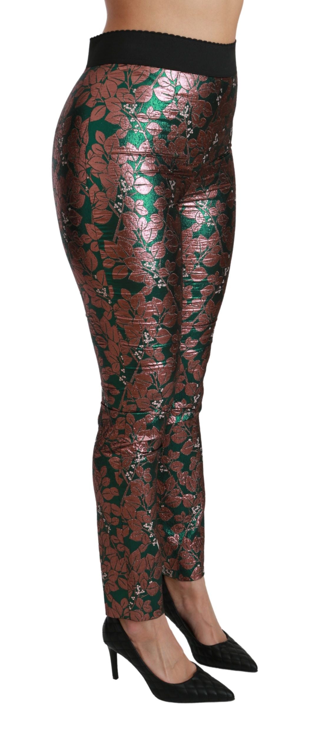 Dolce &amp; Gabbana Green Bronze Leaf Tights Skinny Pants