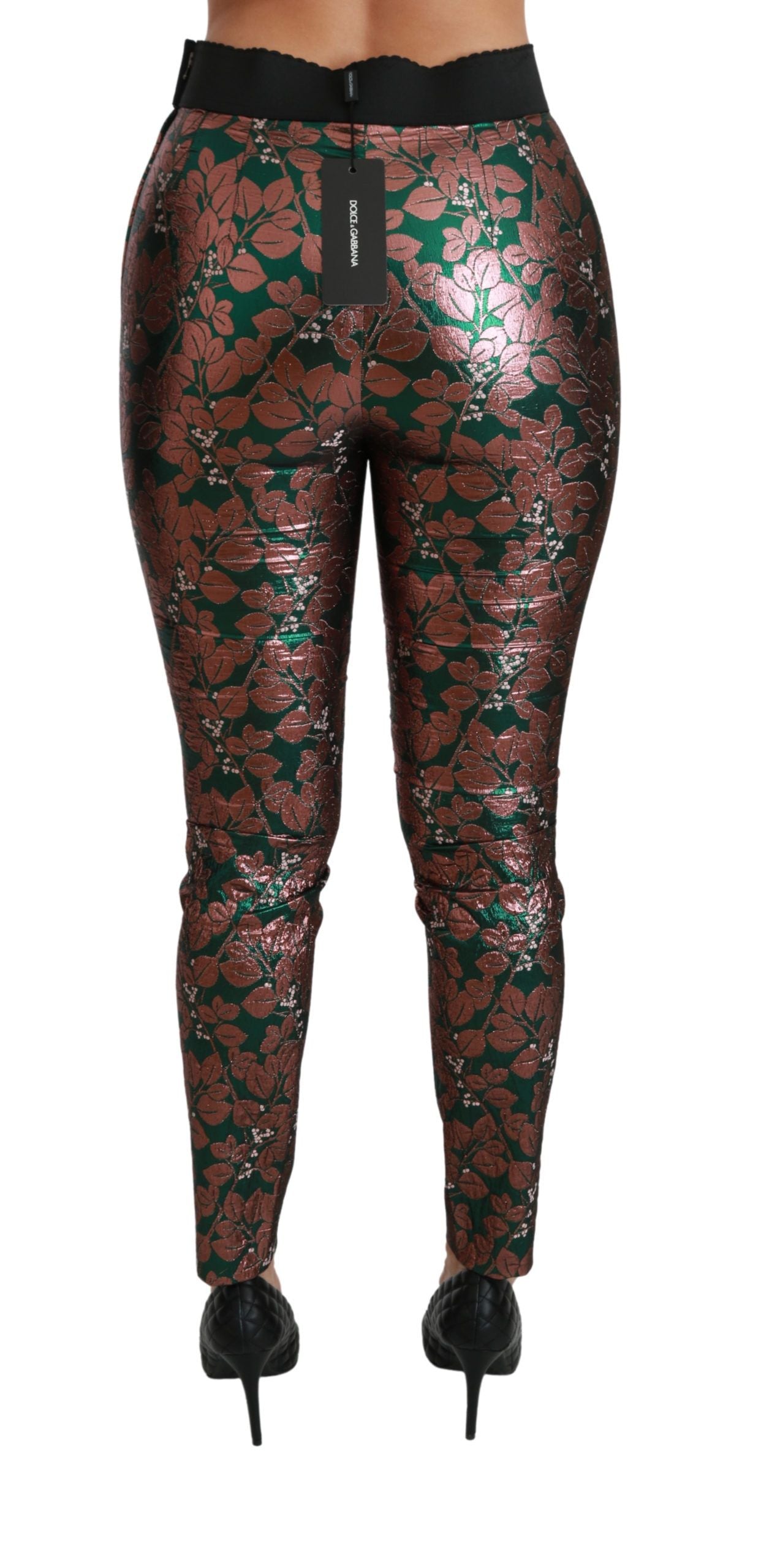 Dolce &amp; Gabbana Green Bronze Leaf Tights Skinny Pants